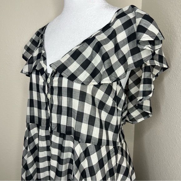 J. Crew Black & White Gingham Check Button Up Flowy Ruffle Midi Maxi Dress NWT - Picture 6 of 15